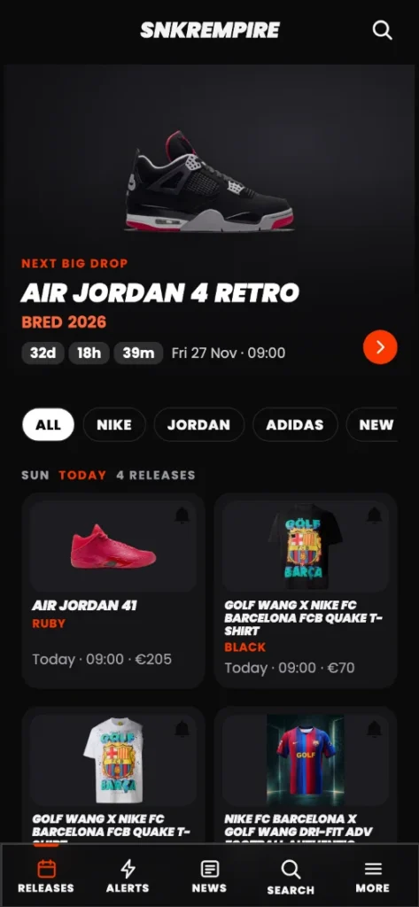 SNKREMPIRE sneaker app: release calendar with the next big drop